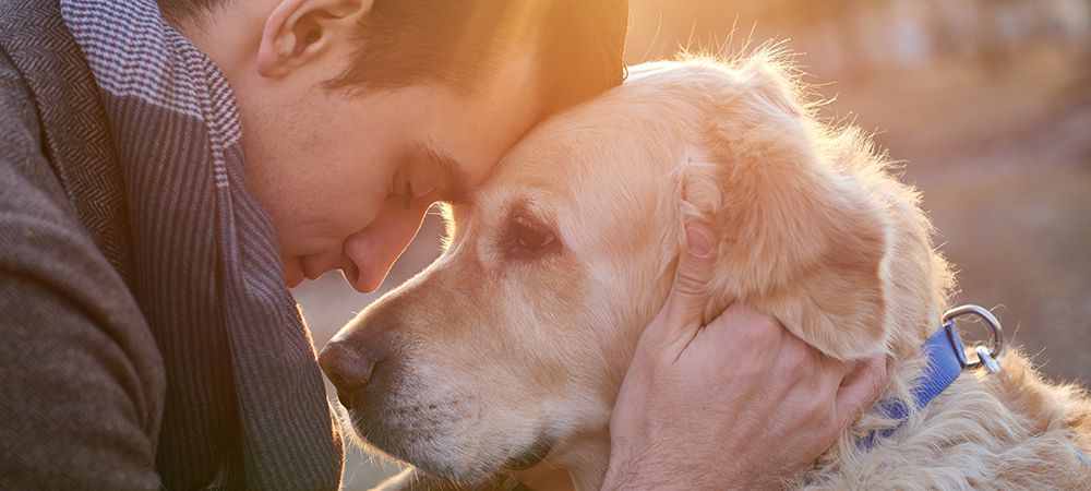 Man hugging dog